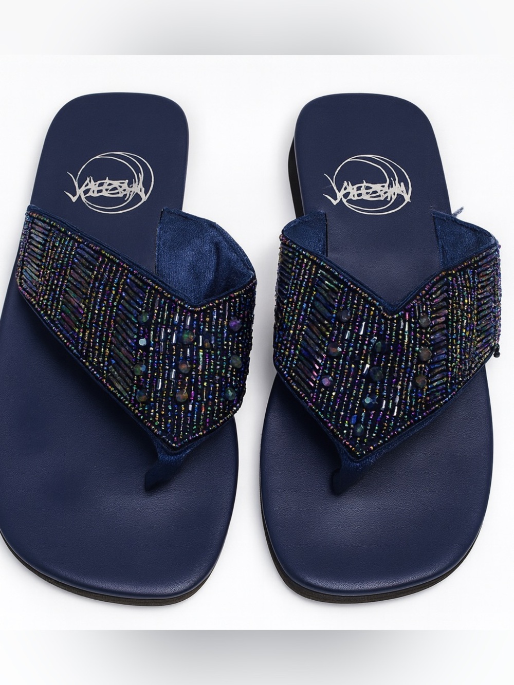 Naturalizer Meesha Boutique Beaded Navy Slide Sandals Size 7.5